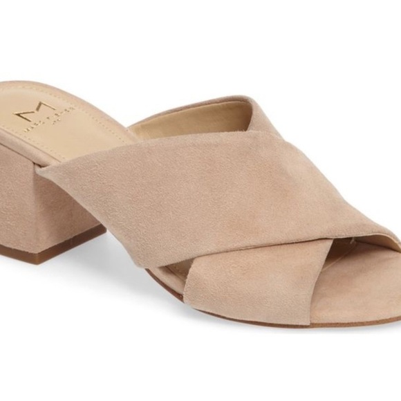 Marc Fisher Rinna Nude Mules Sandals Shoes with Chunky Block Heel - Picture 1 of 14